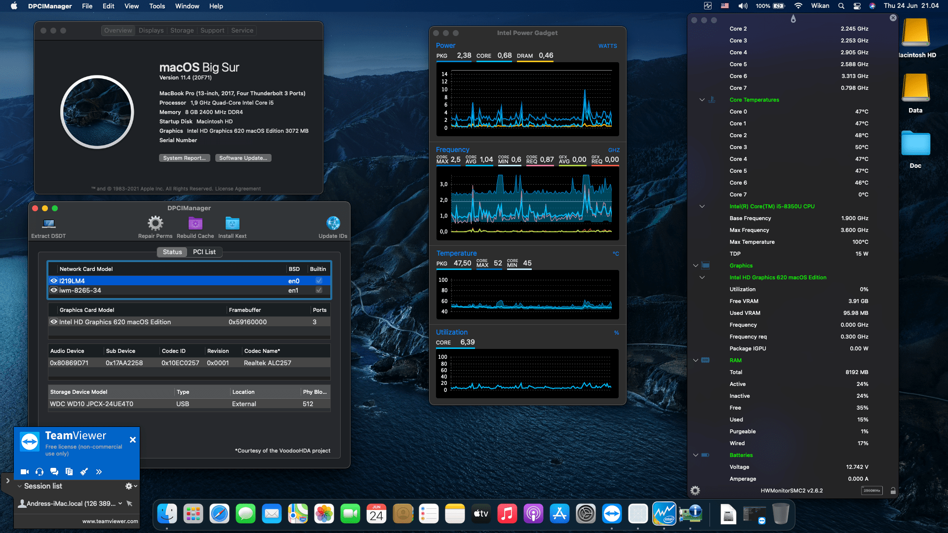 Success Hackintosh macOS Big Sur 11.4 Build 20F71 in Lenovo Thinkpad T480S